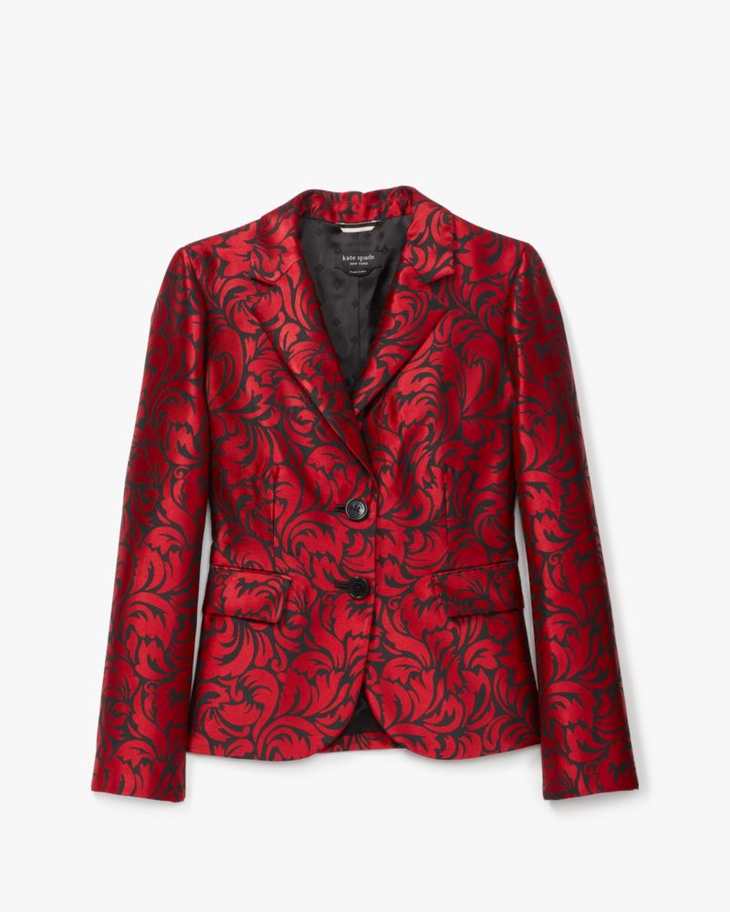 Kate Spade,Flourish Swirl Brocade Blazer,Black/Ripe Apple