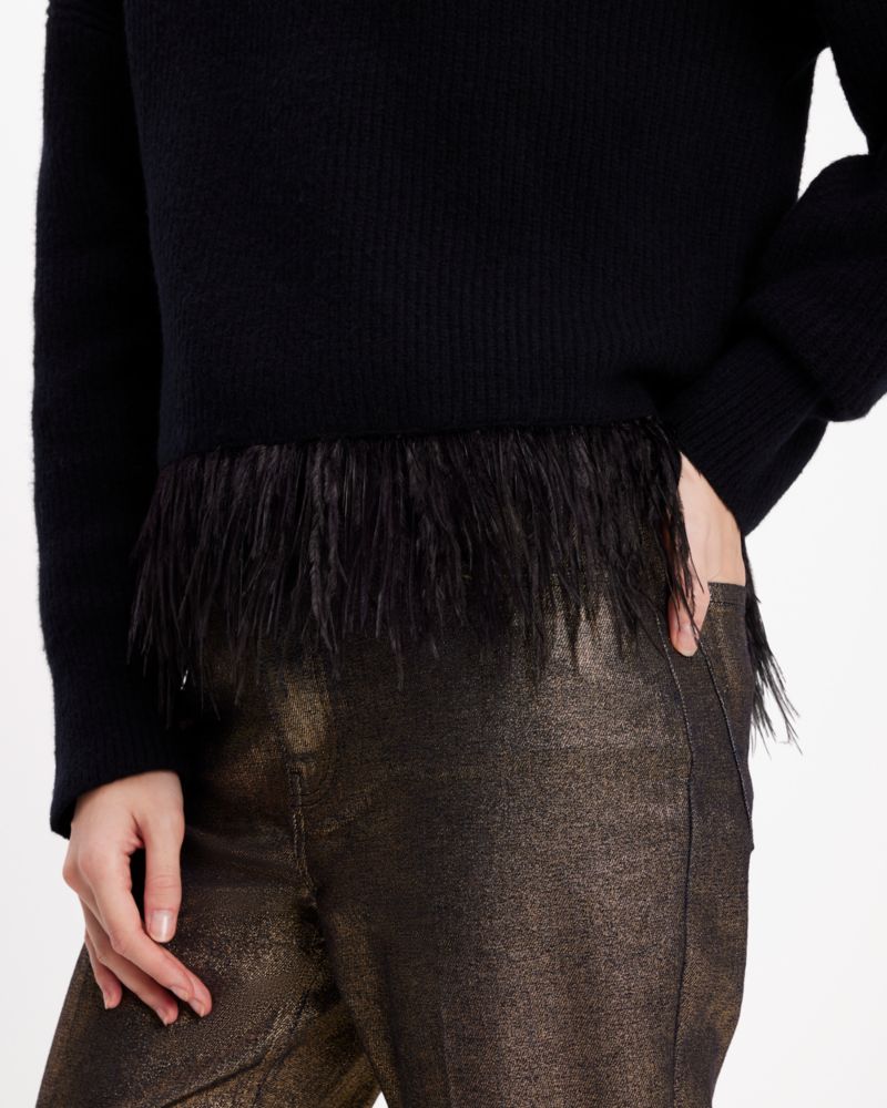 Kate Spade,Feather Hem Sweater,Wool Blend,Wool,Spandex,Viscose,Sweater,Feather,Day Party,Black