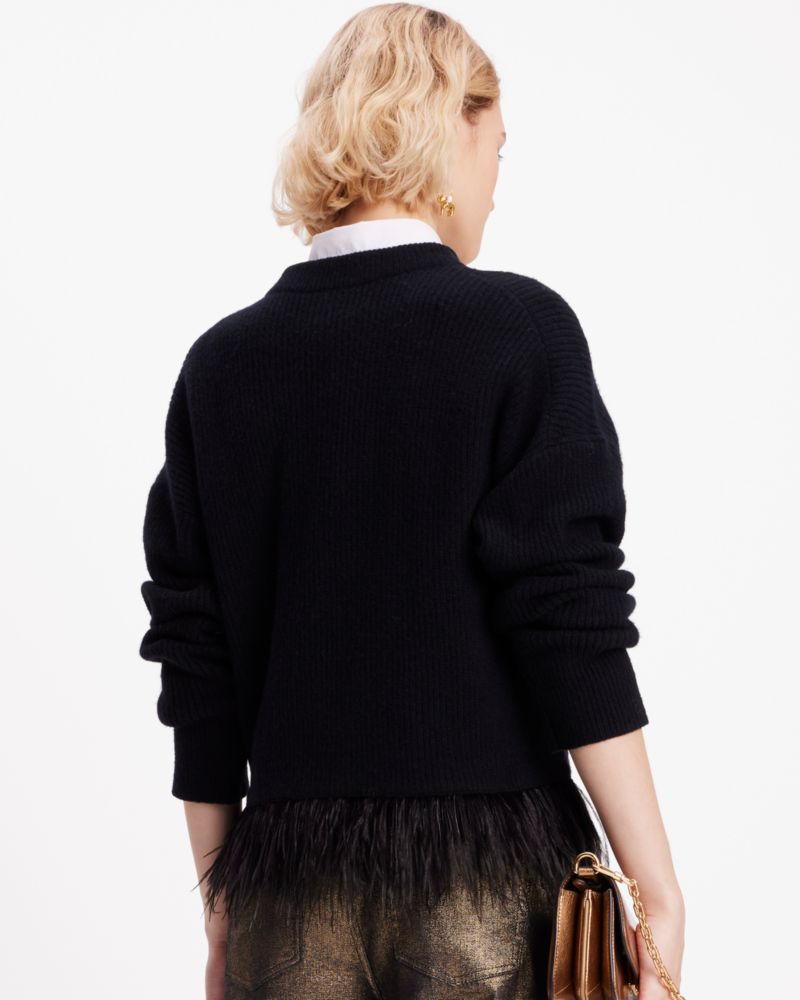 Kate Spade,Feather Hem Sweater,Wool Blend,Wool,Spandex,Viscose,Sweater,Feather,Day Party,Black