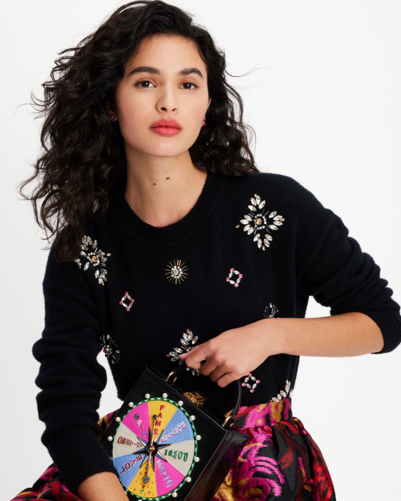 Kate Spade,Rhinestone Embellished Sweater,Black