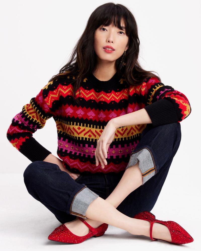 Kate Spade,Carnival Fair Isle Sweater,Wool,Polyester,Polyamide,Spandex,Wool Blend,Sweater,Glitter,Casual,Multi Color