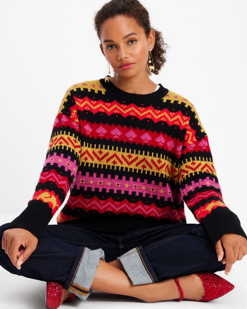 Kate Spade,Carnival Fair Isle Sweater,Wool,Polyester,Polyamide,Spandex,Wool Blend,Sweater,Glitter,Casual,Multi Color