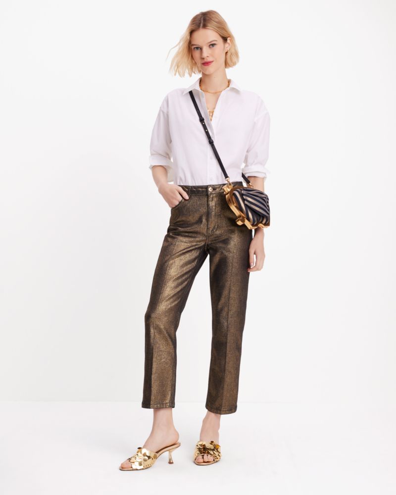 Kate Spade,Metallic Straight Leg Denim Pant,New Gold Luxor