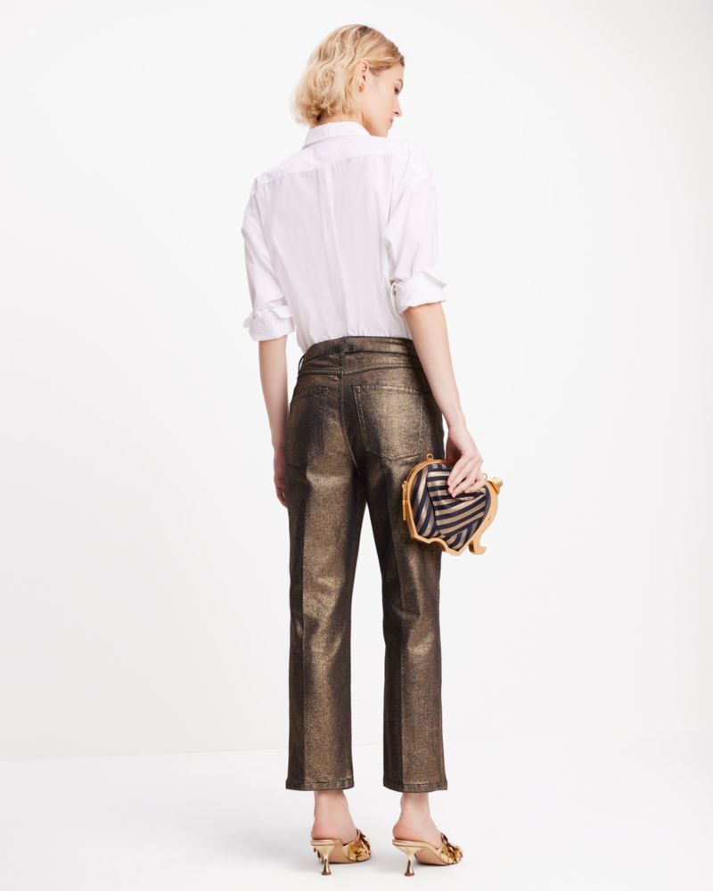 Metallic Straight Leg Denim Pant