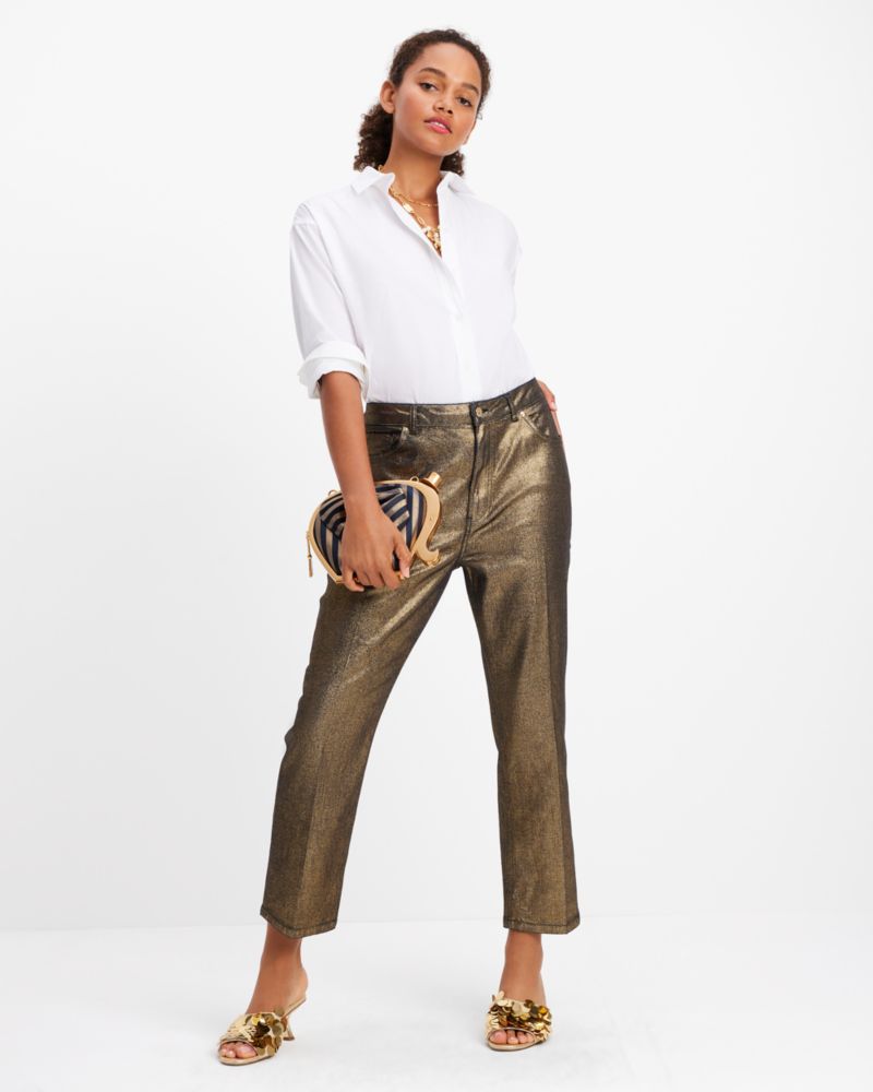 Metallic Straight Leg Denim Pant