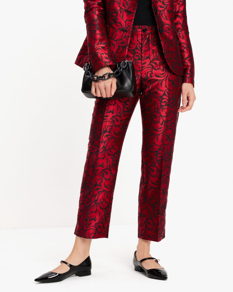 Kate Spade,Flourish Swirl Brocade Pants,Polyester,Straight,No Embellishment,Day Party,Red