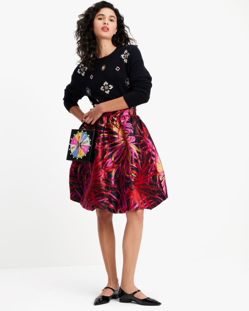 Kate Spade,Winter Chrysanthemum Bubble Skirt,Black Multi