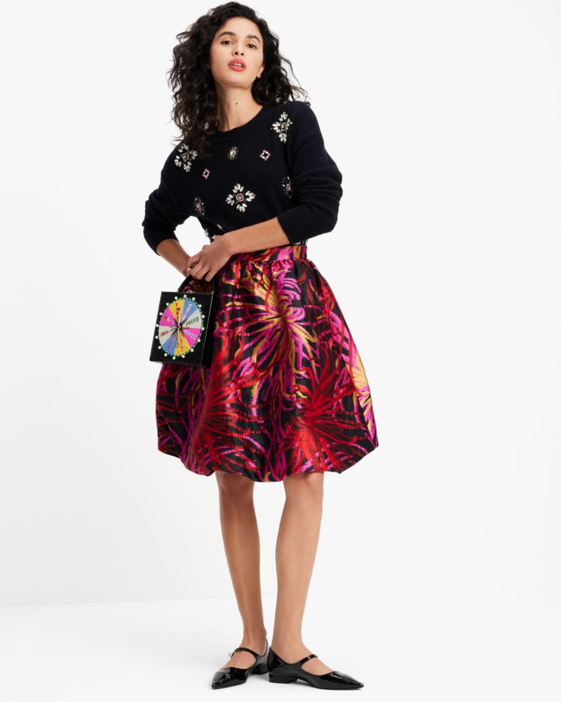 Kate Spade,Winter Chrysanthemum Bubble Skirt,Polyester,Polyamide,Spandex,A-Line,Bubble,Ruched,Day Party,Multi Color