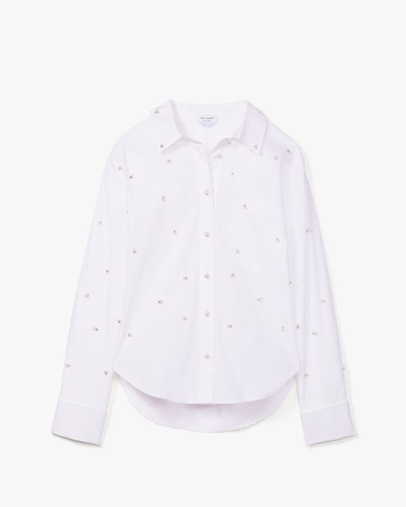 Genny sequin-embellished poplin shirt - White