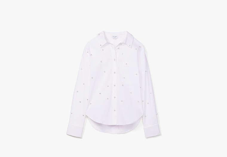 Kate Spade,Embellished Poplin Shirt,Fresh White