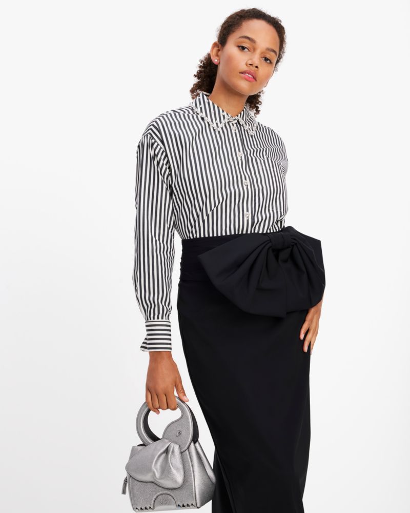 Kate Spade,Acrobat Stripe Embellished Shirt,Cotton,Button Down,Rhinestones,Button,Work,Multi Color