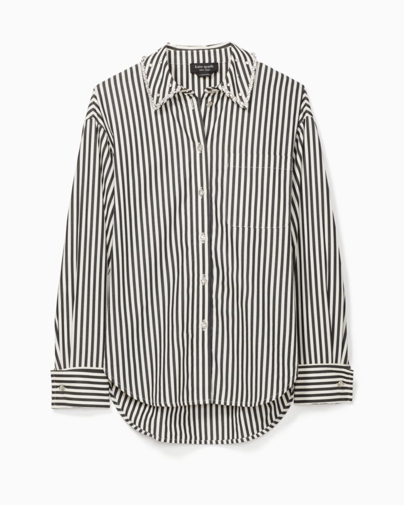 Kate Spade,Acrobat Stripe Embellished Shirt,Black/French Cream