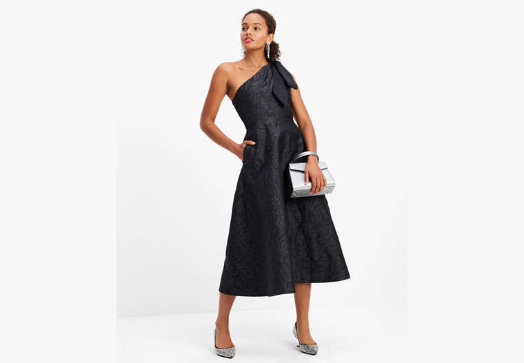 Kate Spade,Flourish Swirl One-Shoulder Dress,Black Tonal