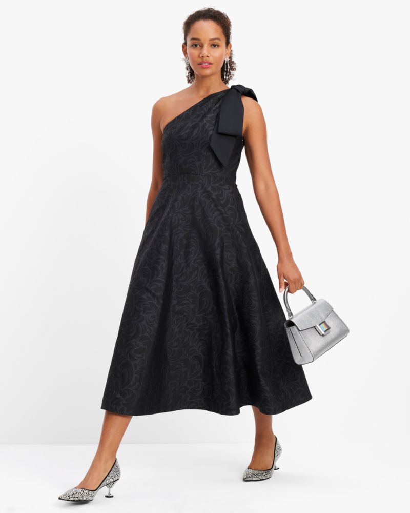 Kate Spade Flourish Swirl One-Shoulder Dress, Black Tonal - 12