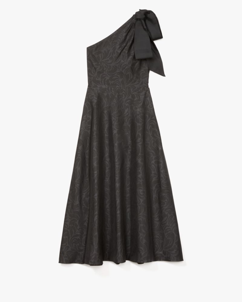 Kate Spade,Flourish Swirl One-Shoulder Dress,Lining Polyester,Spandex,Taffeta,Polyester,Gown,A-Line,Tie Belt,Cocktail,Black