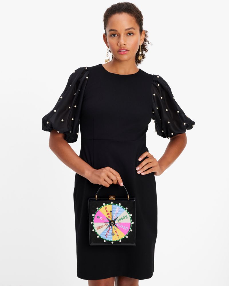 Kate Spade,Organza Pearl Sleeve Ponte Dress,Black