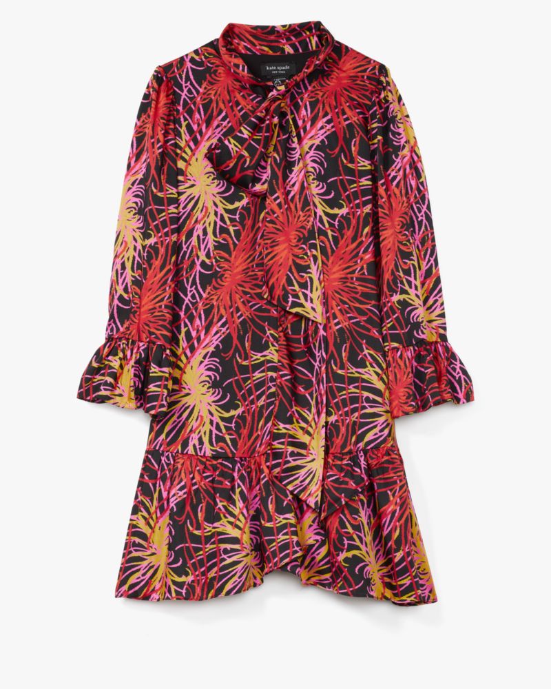 Winter Chrysanthemum Tie-neck Dress