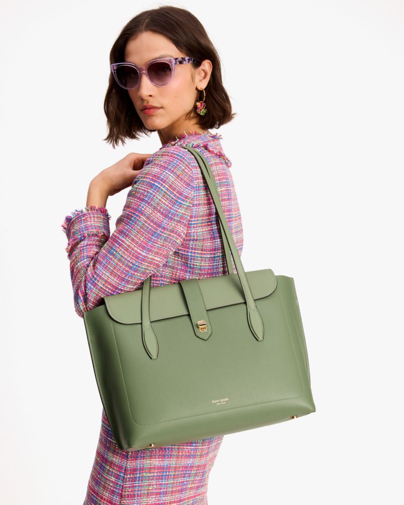 Kate Spade,Essential Large Work Tote,Leather,Tote,Work,Olive
