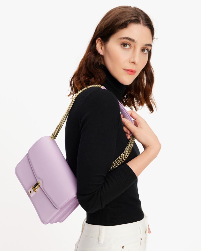 Kate Spade Hudson Pebbled Leather Medium Convertible Flap Shoulder Bag in  Purple