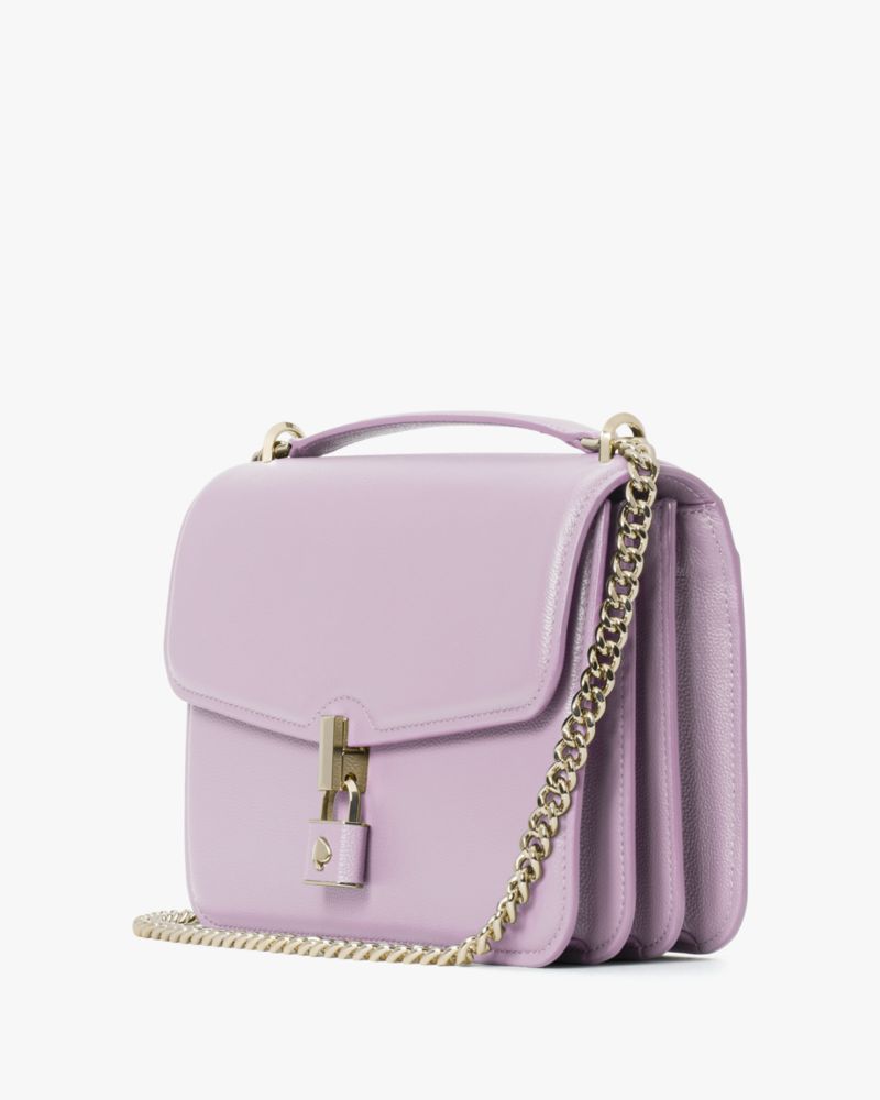 Kate Spade,Locket Large Flap Shoulder Bag,Leather,Shoulder Bag,3D Embellishment,Logo,Metal,Shoulder Guard,Day Party,Lavender