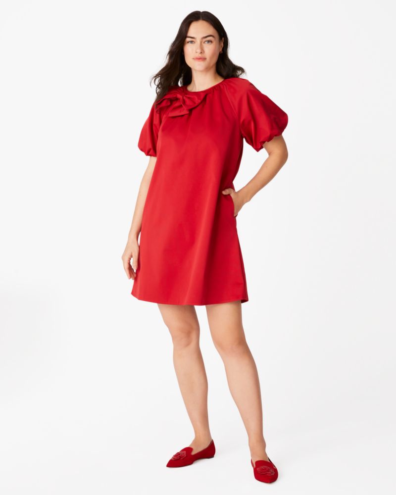 Feather Trim Crepe Shift Dress