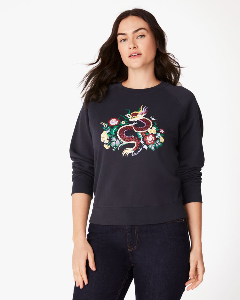 Kate Spade,Dragon Floral Sweatshirt,Cotton,Sweatshirt,No Embellishment,Casual,Black