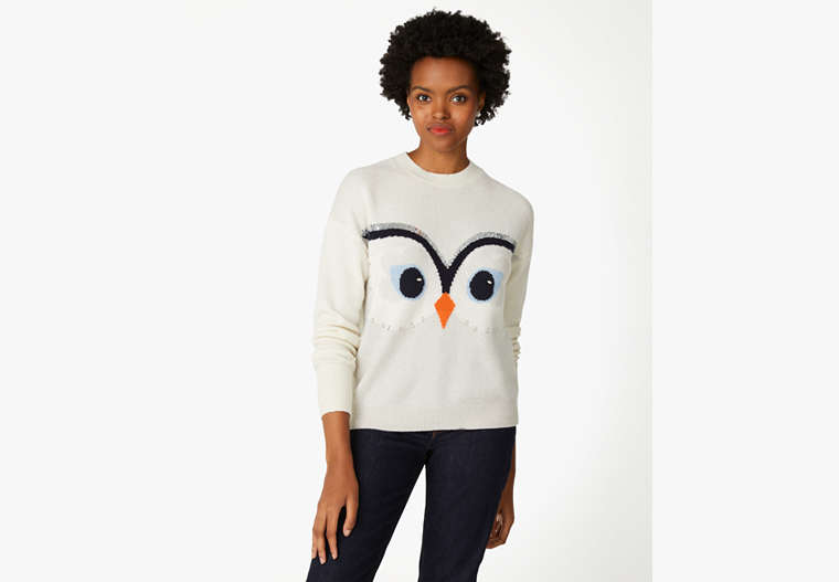 Kate Spade,Hoot Embellished Owl Sweater,Cream image number 0