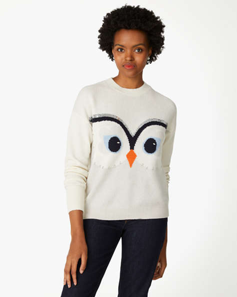 Kate Spade,Hoot Embellished Owl Sweater,Cream
