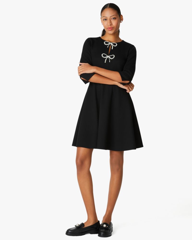 Kate Spade,Pearl Bow Ponte Dress,Black