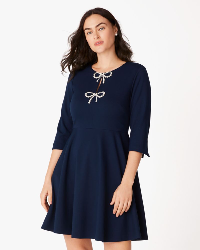 Kate Spade,Pearl Bow Ponte Dress,Navy