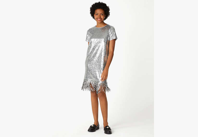 Kate Spade,Sequin Fringe Dress,Polyester,Silver image number 0