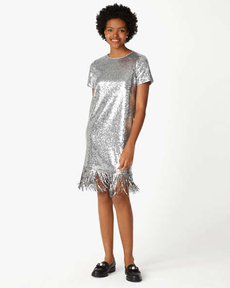 Kate Spade,Sequin Fringe Dress,Polyester,Silver