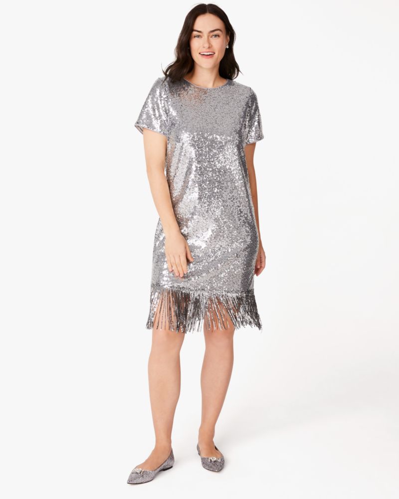 Kate Spade,Sequin Fringe Dress,Polyester,Silver