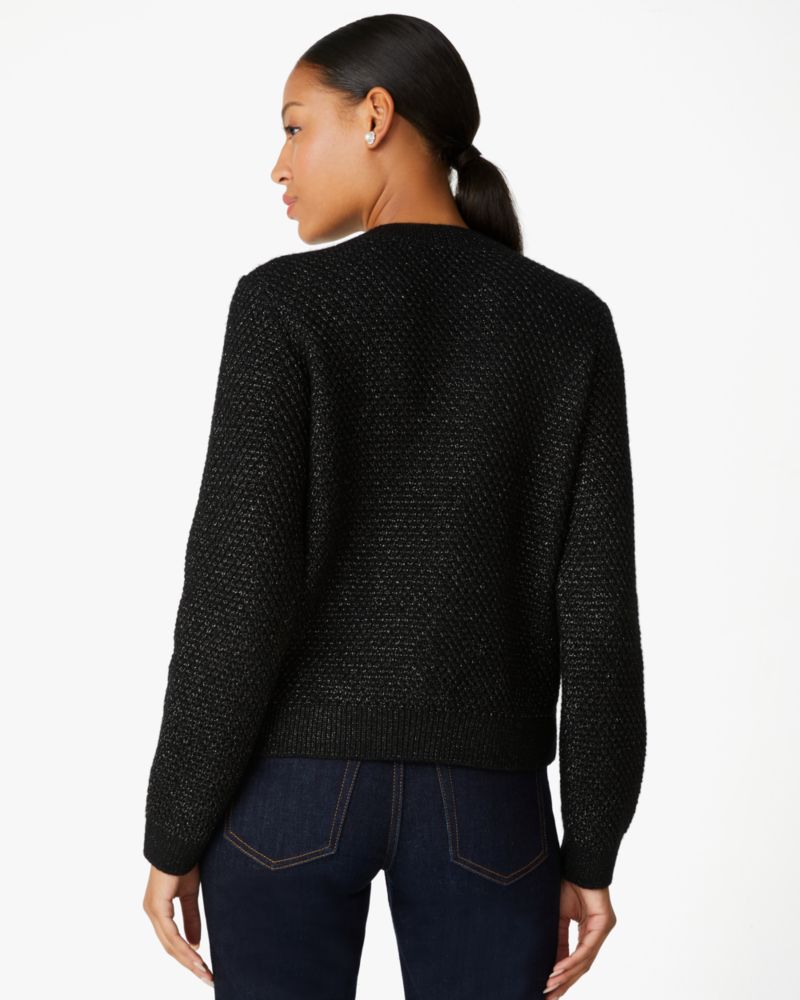 Kate Spade,Textured Sparkle Cardigan,Merino Wool,Black