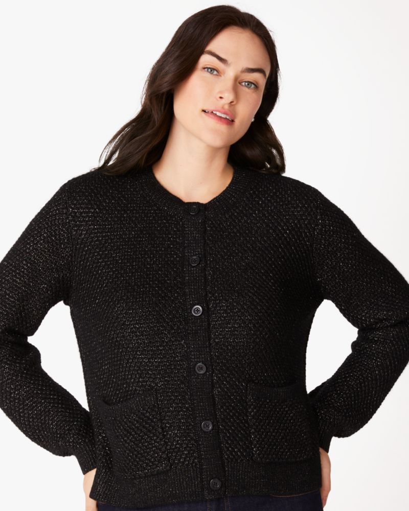 Kate Spade,Textured Sparkle Cardigan,Merino Wool,Black