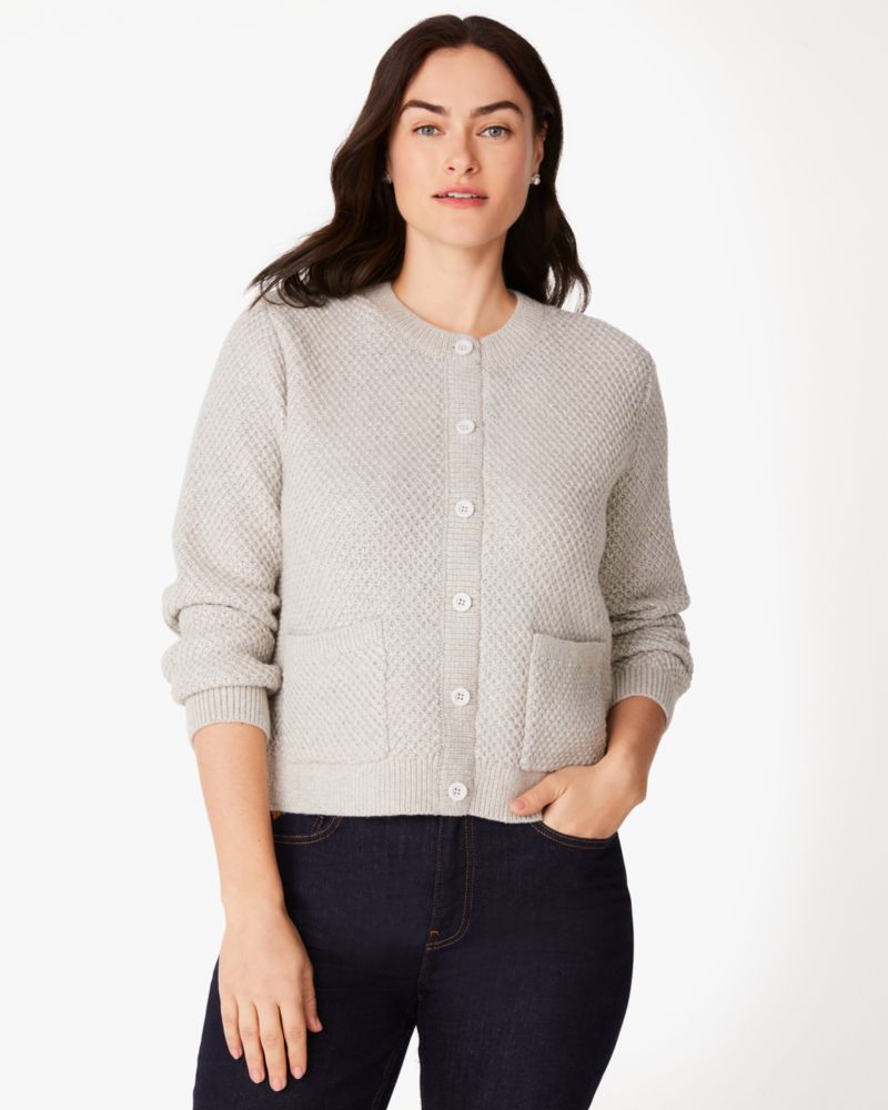 Kate Spade,Textured Sparkle Cardigan,Merino Wool,Grey Melange