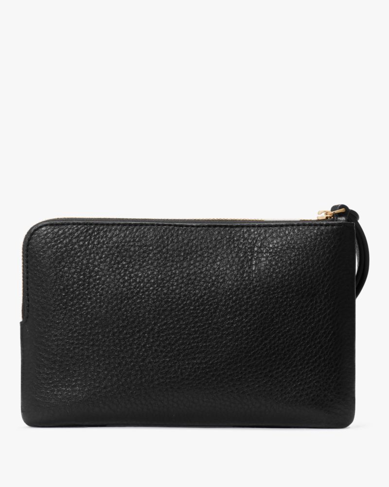 Kate Spade,Leila Medium L-Zip Wristlet,Leather,Pouch,Wristlet,Metal,Logo,Gold Metal,Casual,Black