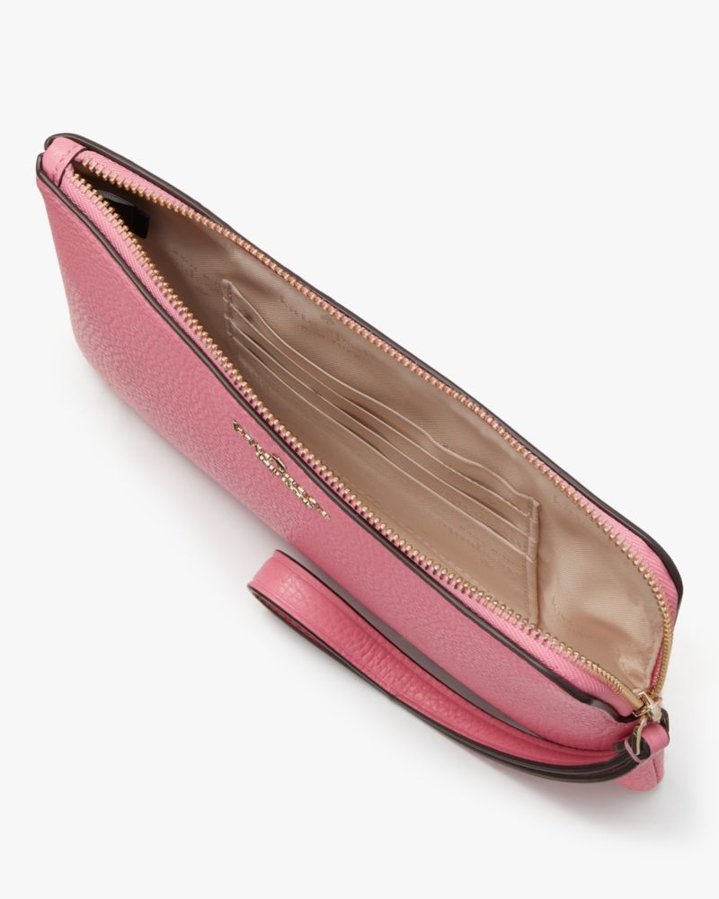 Kate Spade,Leila Medium L-zip Wristlet,Leather,Wristlet,Pouch,Logo,Metal,Gold Metal,Casual,