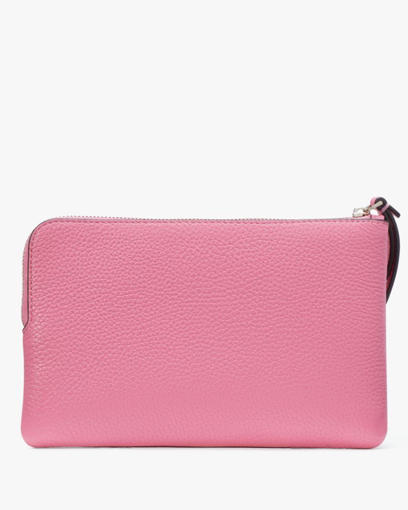 Kate Spade,Leila Medium L-zip Wristlet,Leather,Wristlet,Pouch,Logo,Metal,Gold Metal,Casual,