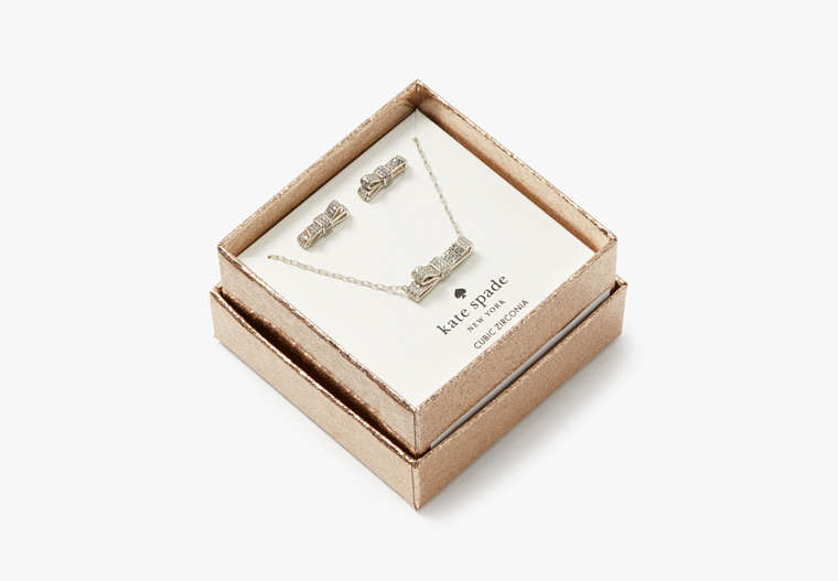 Kate Spade,Ribbon Pendant And Stud Set - Boxed,Clear/Silver image number 0