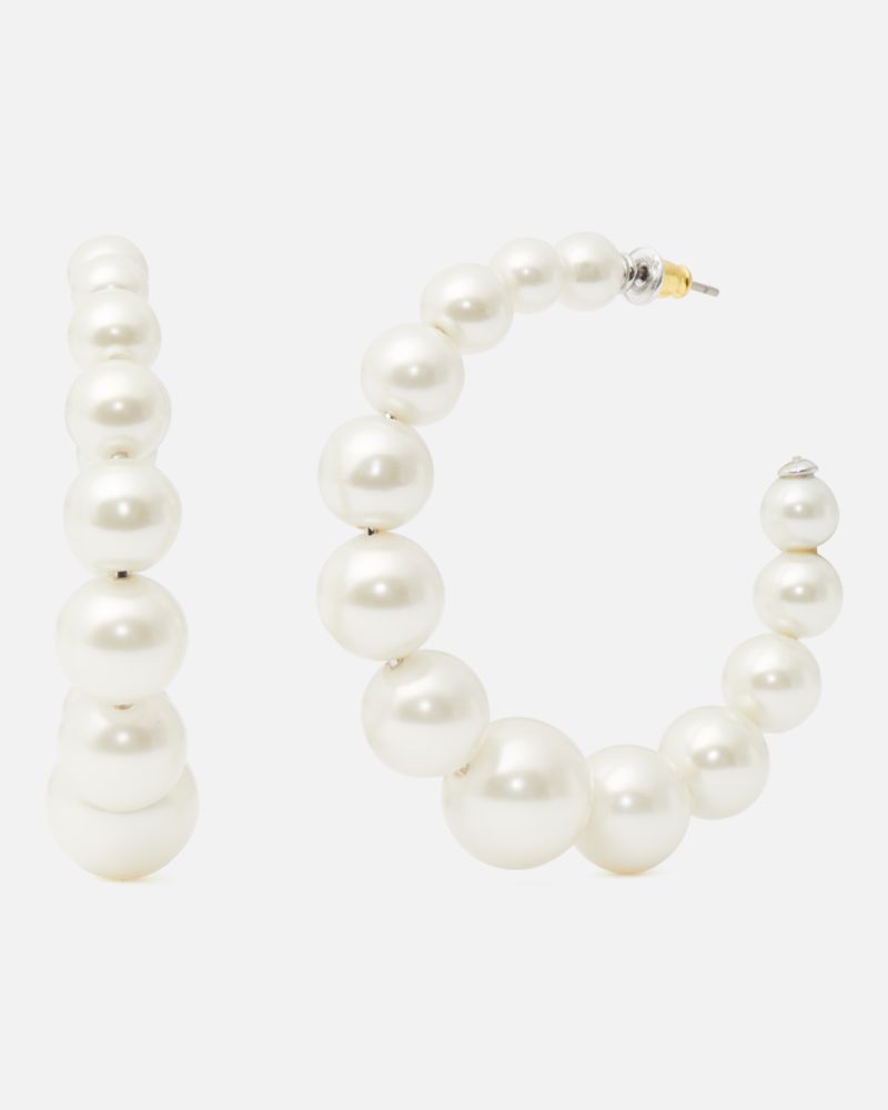 Kate Spade,Pearls, Please Pearl Hoops,Cream/Silver