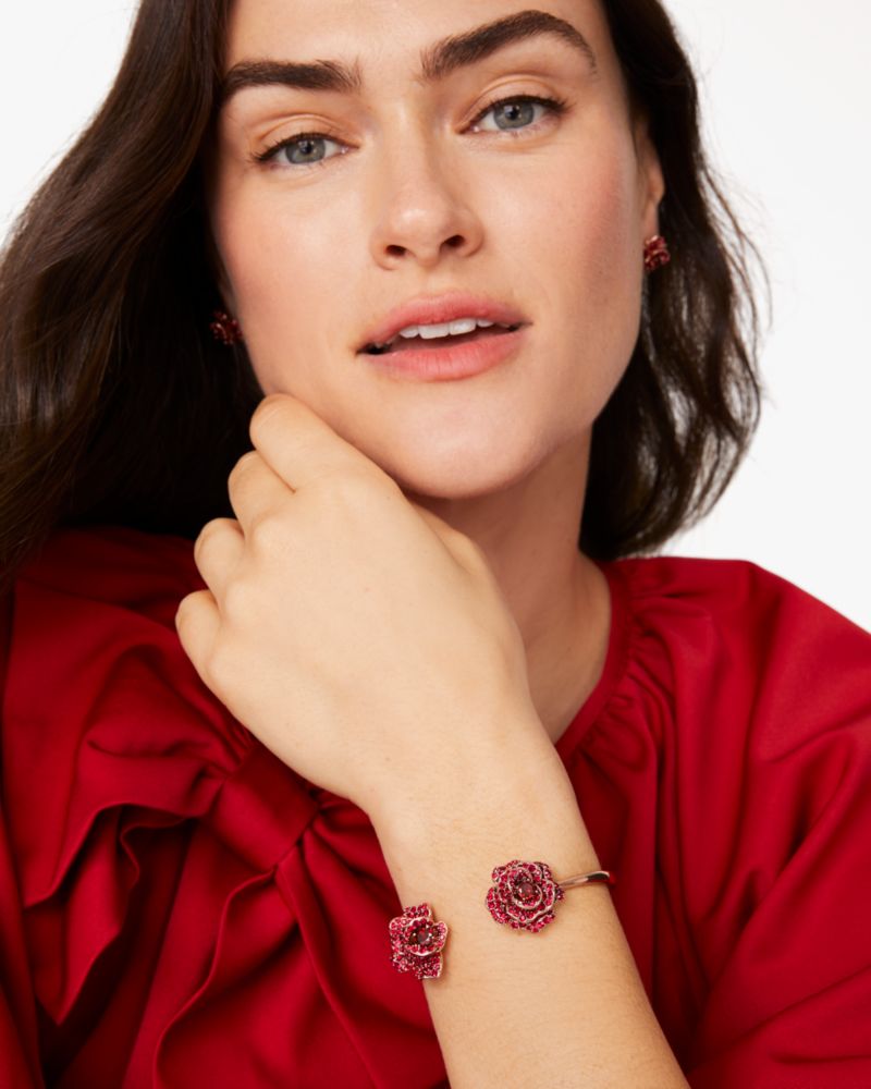 Kate Spade,Scarlet Blooms Rose Hinge Cuff,Red