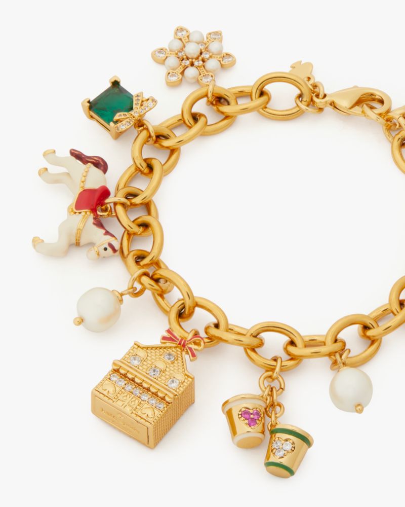 NWT Kate Spade Animal Party Squirrels and acorns Bracelet Charm Gold Tone  Chain