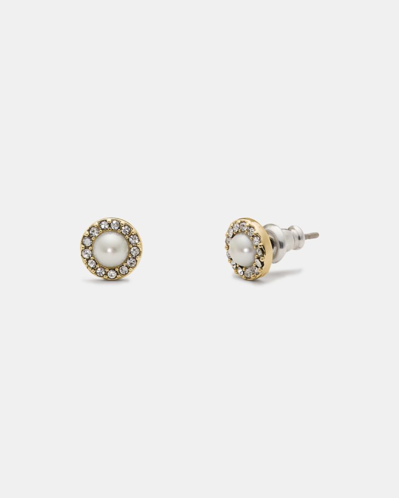 You'Re A Gem Pave Halo Studs, Cream/Gold., ProductTile
