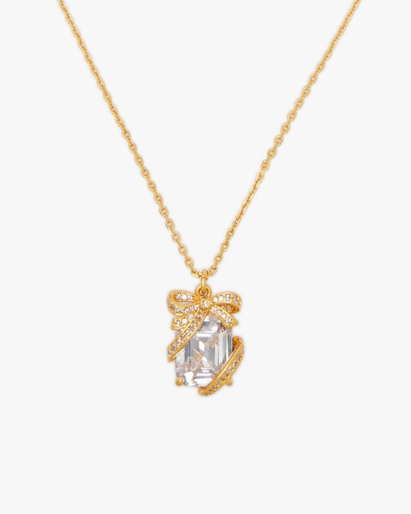 Kate Spade,Pave Present Pendant,Clear/Gold