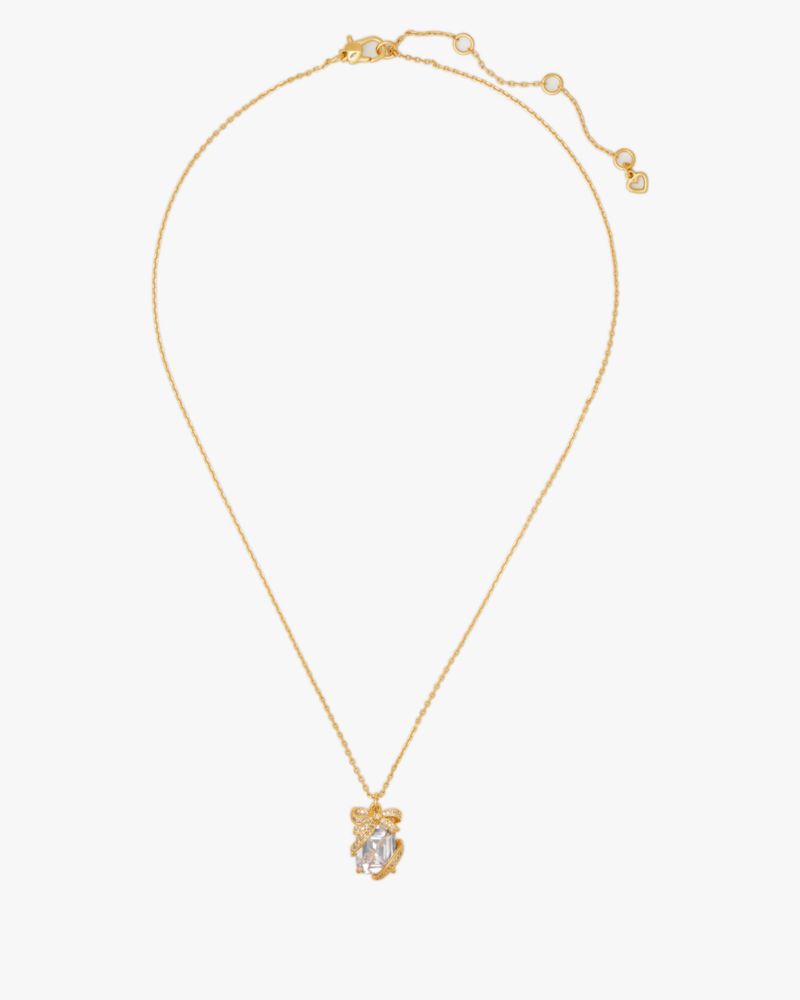Kate Spade,Pave Present Pendant,Clear/Gold