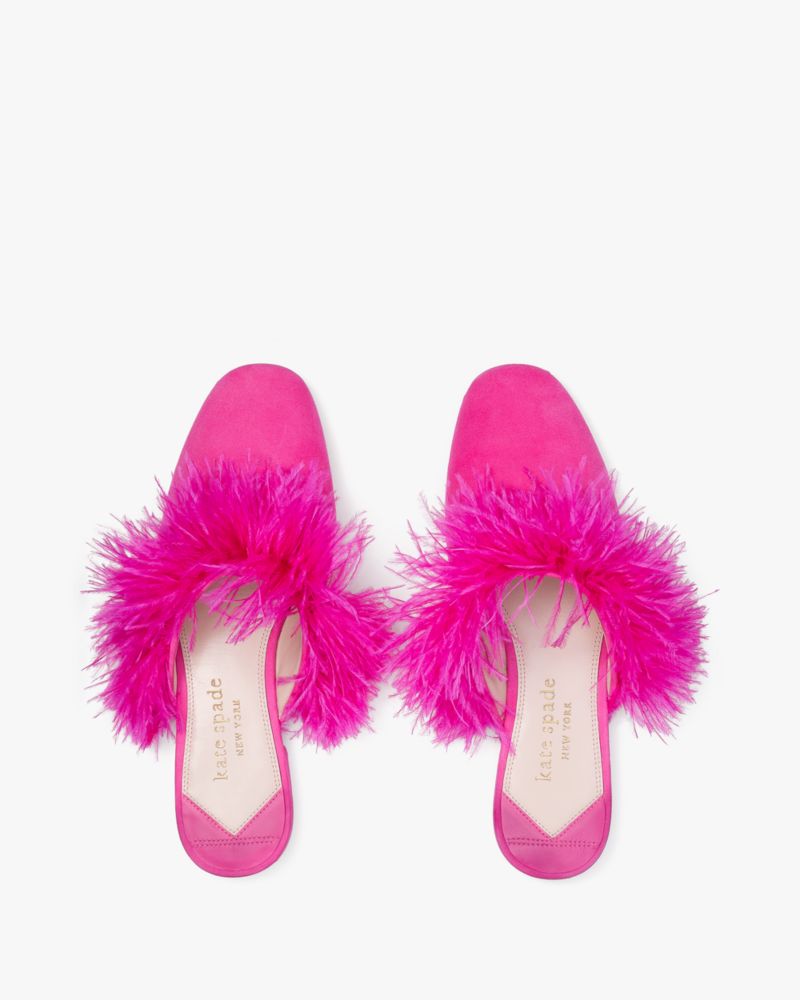 Kate Spade,Marabou Mules,Magenta Dahlia