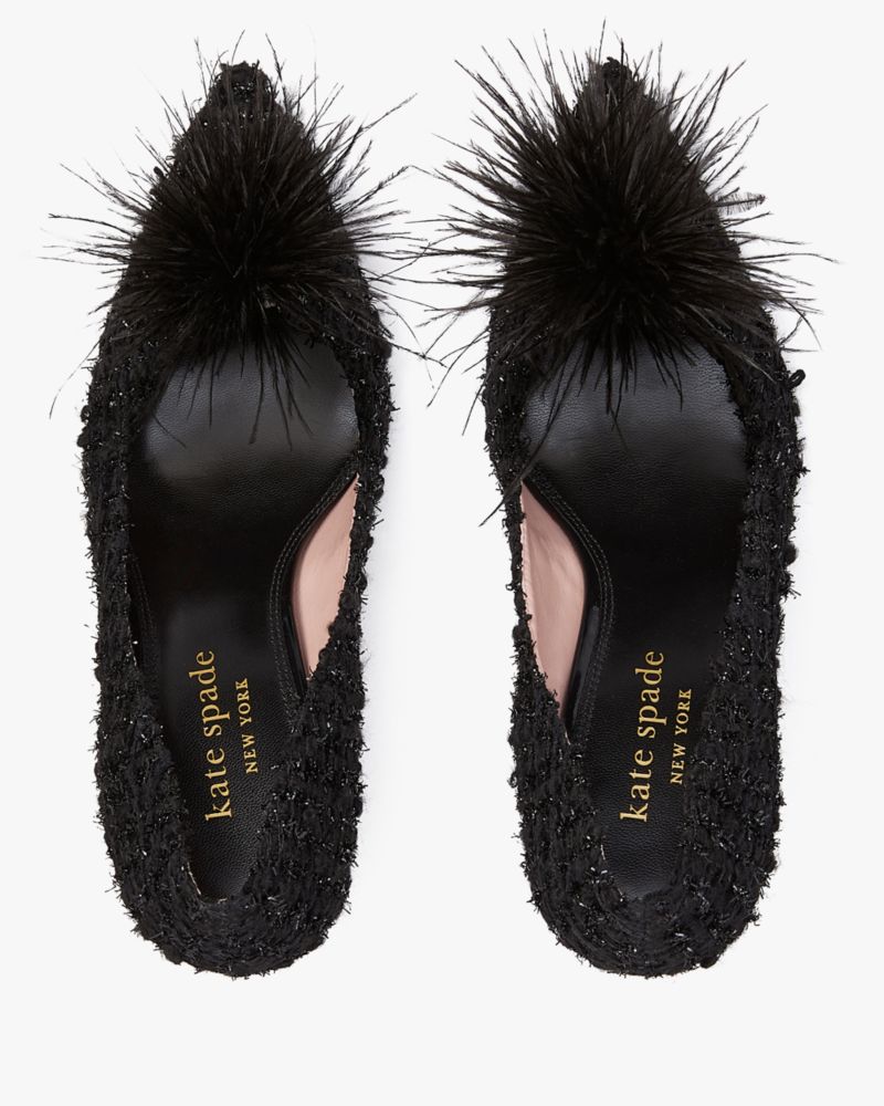 Kate Spade,Marabou Pumps,Rubber,Pumps,Feather,Breathable,Cocktail,Black