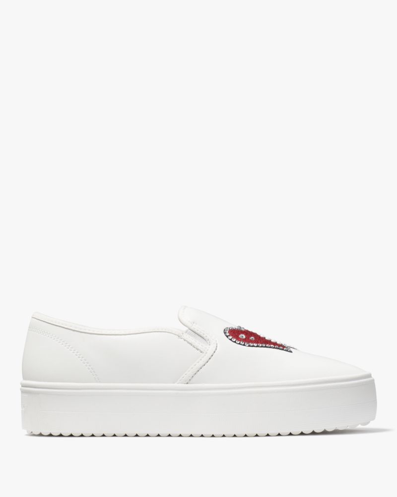 Kate Spade,Alexia Hearts Sneakers,Leather,Lining Cotton,Casual,Logo,Word Embellishment,Rhinestones,Day Party,White