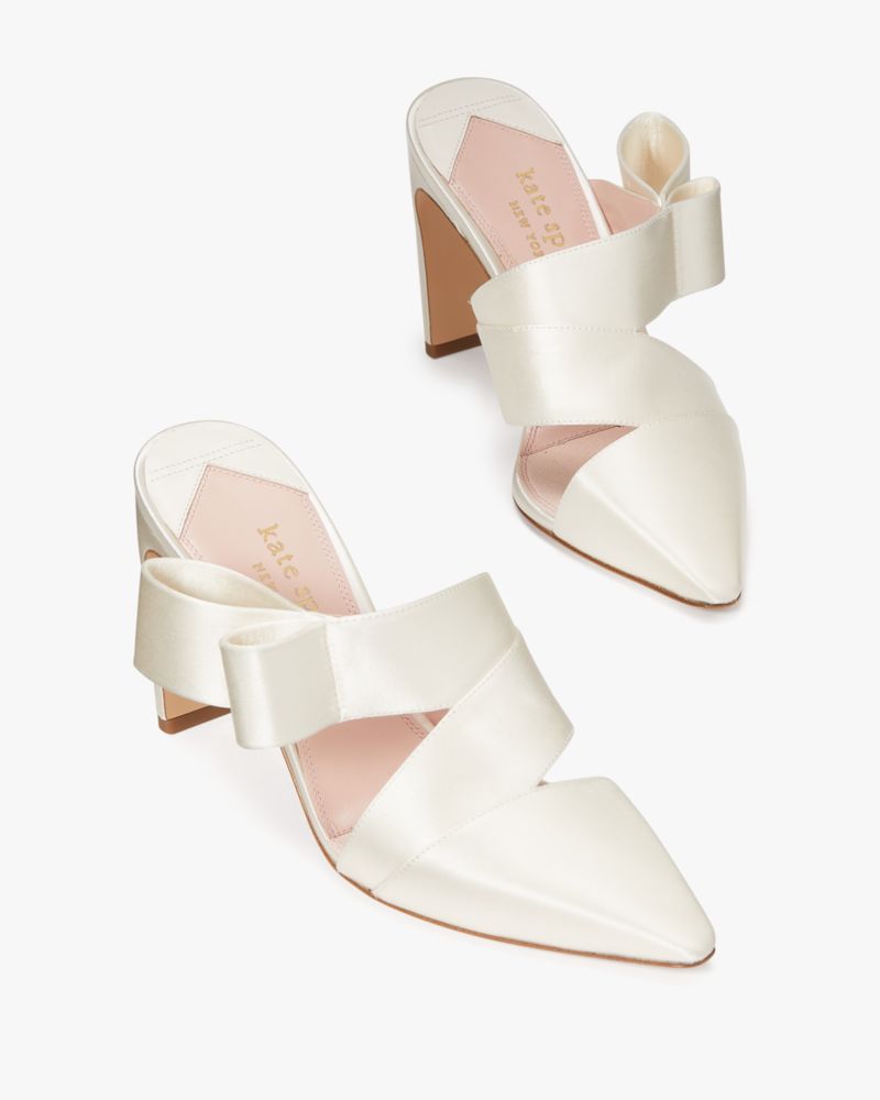 Kate Spade,Bianca Mules,Satin,Lining Leather,Mules,Bow,Cut Out,Cocktail,Cream